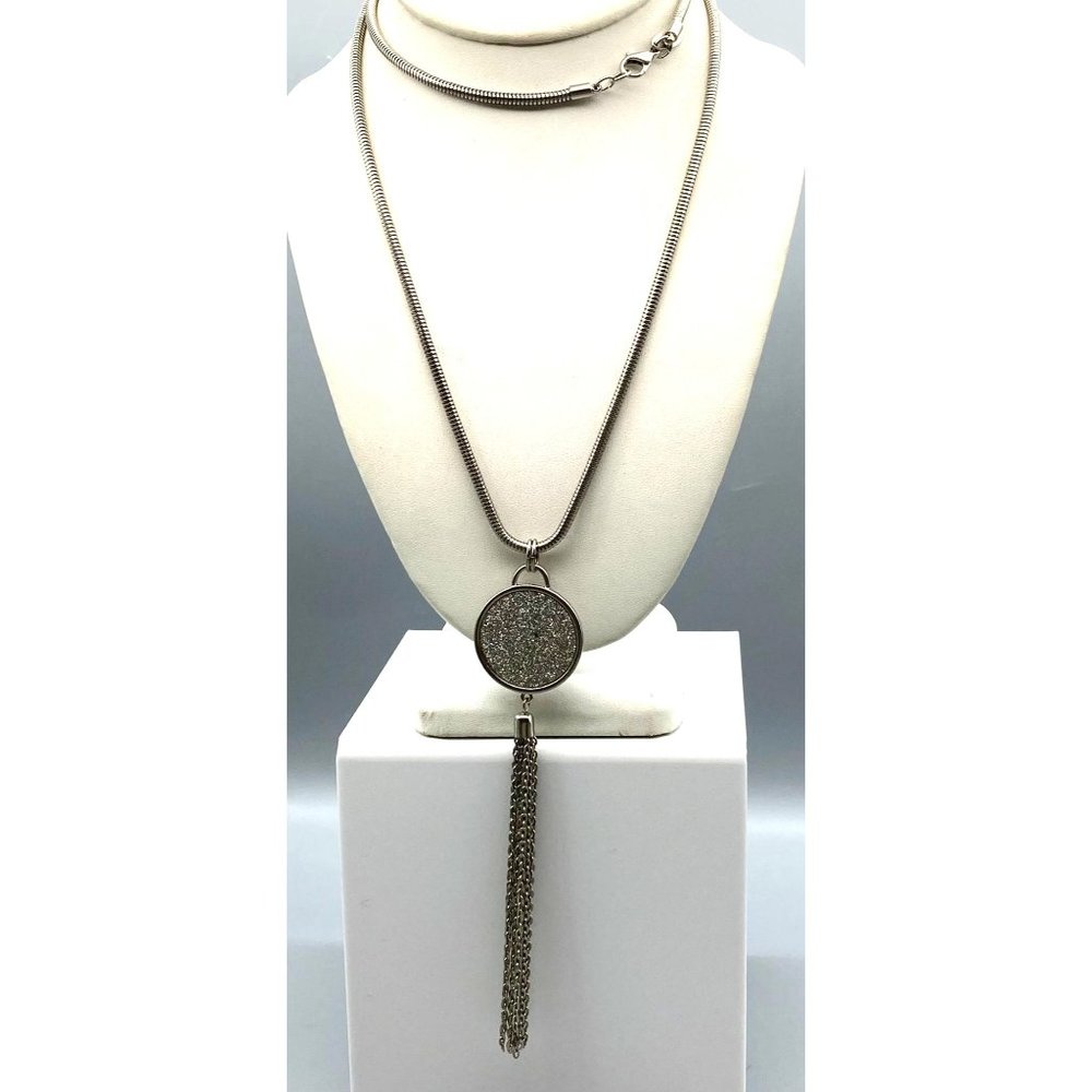 Vintage NY Glizty Tassel New York Pendant Necklace, Silver Tone Snake Chain